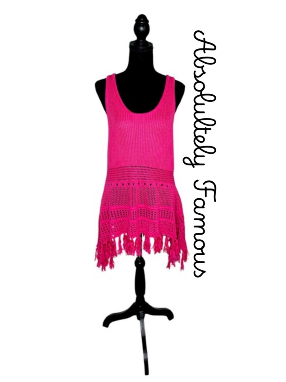 Absolutely Famous Pink Crochet Sweater Tank Top Tunic Womens XL Boho GUC!